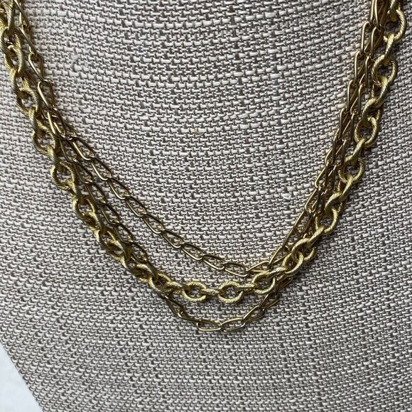 Gold Tone Chain Multi 3 Chain Necklace. - Picture 4 of 6